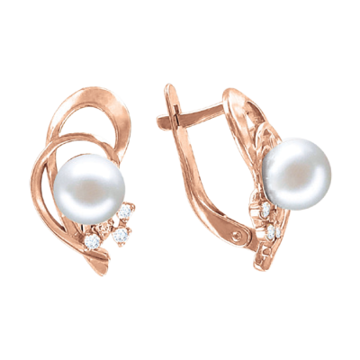 Ohrringe aus Rotgold 585 mit Zirkonia und Perle