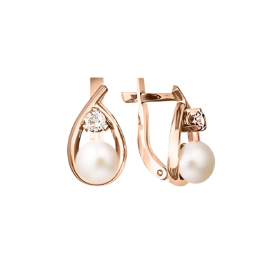 Ohrringe aus Rotgold 585 mit Zirkonia und Perle