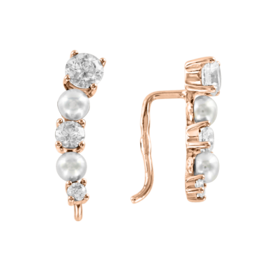 Ohrringe aus Rotgold 585 mit Zirkonia und Perle
