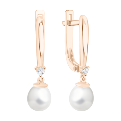 Ohrringe aus Rotgold 585 mit Zirkonia und Perle