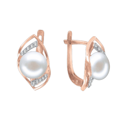 Ohrringe aus Rotgold 585 mit Zirkonia und Perle