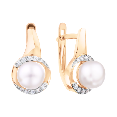 Ohrringe aus Rotgold 585 mit Zirkonia und Perle