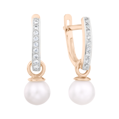 Ohrringe aus Rotgold 585 mit Zirkonia und Perle