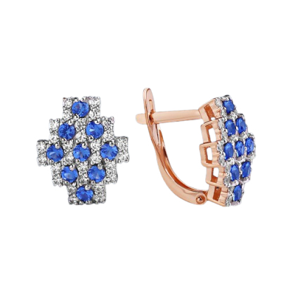 Ohrringe aus Rotgold 585 mit Zirkonia und Saphir