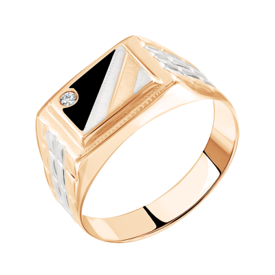 Herrenring aus Rotgold 585 mit Emaille und Zirkonia