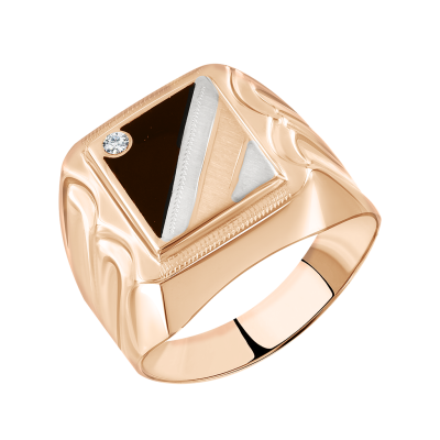 Herrenring aus Rotgold 585 mit Emaille und Zirkonia