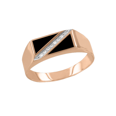 Herrenring aus Rotgold 585 mit Emaille und Zirkonia