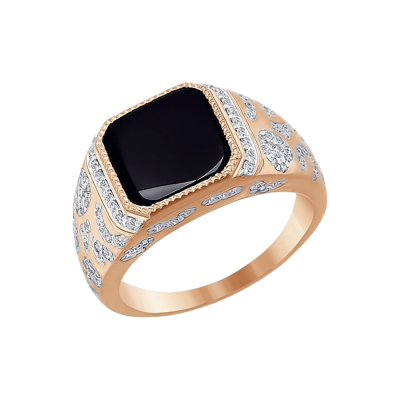 Herrenring aus Rotgold 585 mit Onyx und Zirkonia