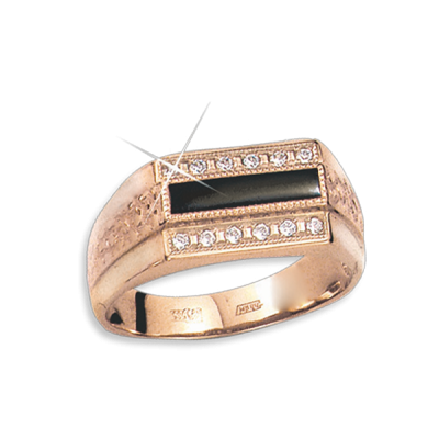 Herrenring aus Rotgold 585 mit Onyx und Zirkonia