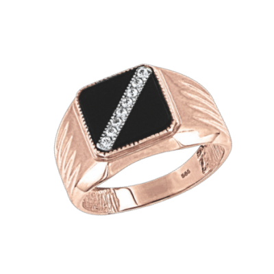 Herrenring aus Rotgold 585 mit Onyx und Zirkonia