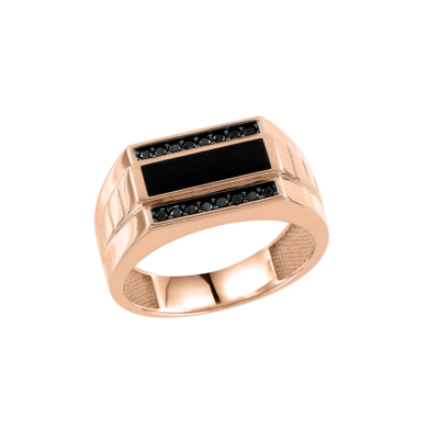 Herrenring aus Rotgold 585 mit Onyx und Zirkonia