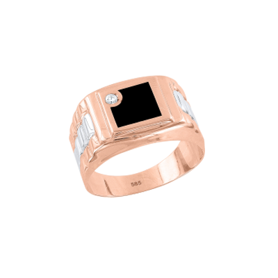 Herrenring aus Rotgold 585 mit Onyx und Zirkonia