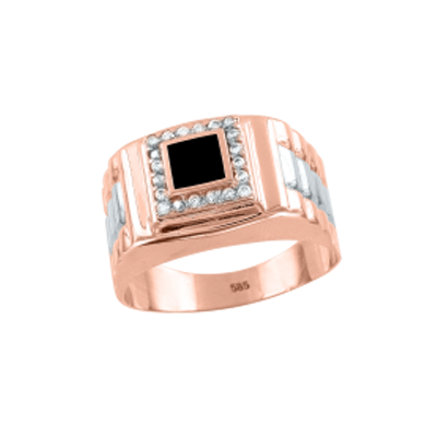 Herrenring aus Rotgold 585 mit Onyx und Zirkonia