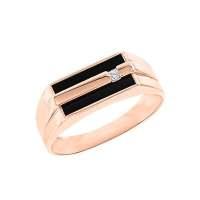 Herrenring aus Rotgold 585 mit Onyx und Zirkonia