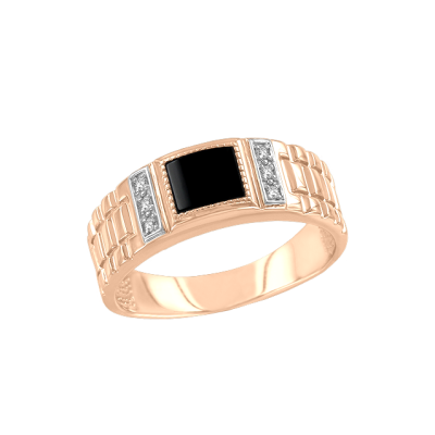Herrenring aus Rotgold 585 mit Onyx und Zirkonia
