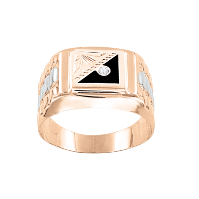 Herrenring aus Rotgold 585 mit Zirkonia und Onyx