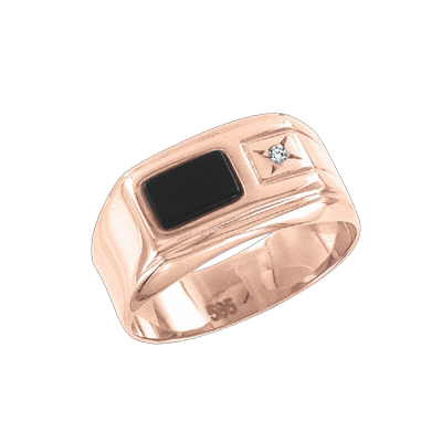 Herrenring aus Rotgold 585 mit Zirkonia und Onyx
