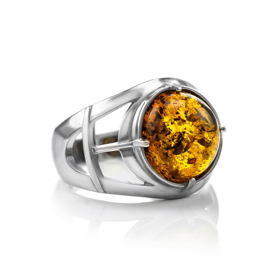 Herrenring aus Silber 925 mit Bernstein
