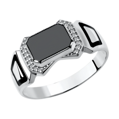 Herrenring aus Silber 925 mit Zirkonia und Emaille