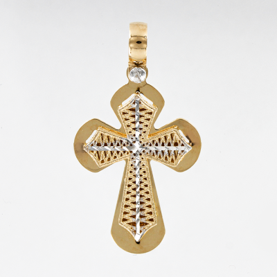 Kreuz Anhänger aus Gelb/ Weißgold 585