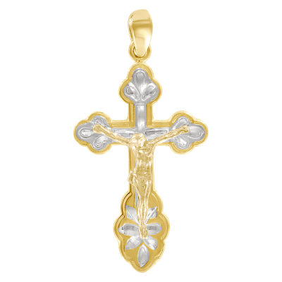 Kreuz Anhänger aus Gelb/ Weißgold 585