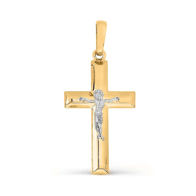 Kreuz Anhänger aus Gelb/ Weißgold 585