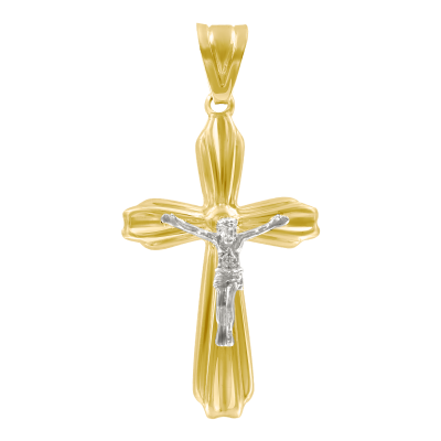 Kreuz Anhänger aus Gelb/ Weißgold 585 mit Emaille