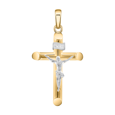 Kreuz Anhänger aus Gelb/ Weißgold 585 mit Emaille