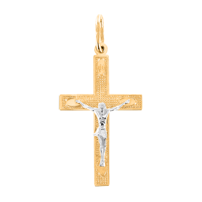 Kreuz Anhänger aus Gelb/ Weißgold 585