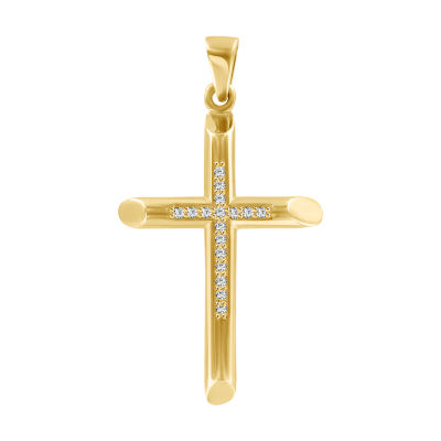 Kreuz Anhänger aus Gelbgold 585 mit Zirkonia