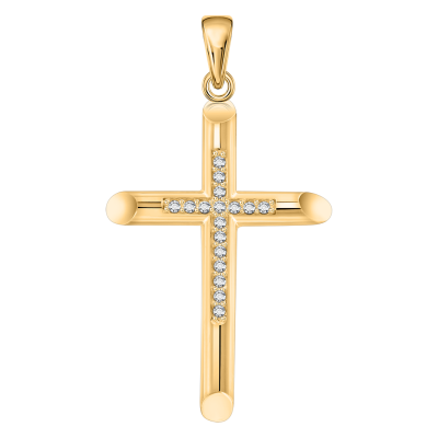 Kreuz Anhänger aus Gelbgold 585 mit Zirkonia