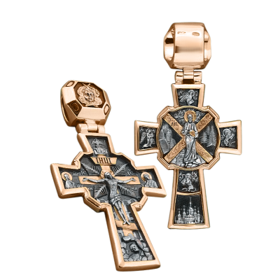 Orthodoxer Kreuzanhänger aus 925er Silber, rotgold vergoldet