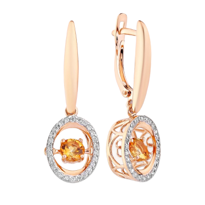 Ohrhänger aus Rotgold 585 mit Citrin und Zirkonia