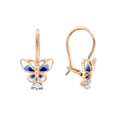 Kinder Ohrringe aus Rotgold 585 mit Emaille und Zirkonia