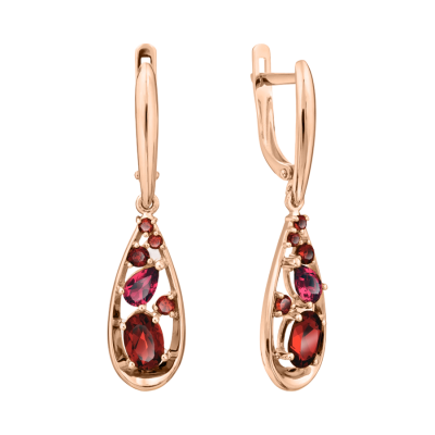 Ohrhänger aus Rotgold 585 mit Granat und Rhodolith