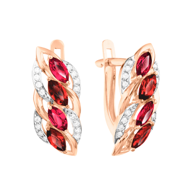 Ohrhänger aus Rotgold 585 mit Granat, Rhodolith und Zirkonia