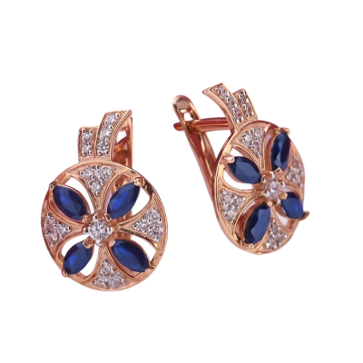 Ohrhänger aus Rotgold 585 mit Saphir und Zirkonia