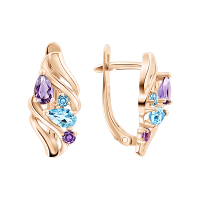 Ohrhänger aus Rotgold 585 mit Topas und Amethyst