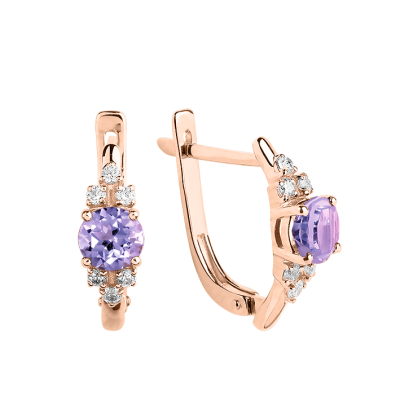 Ohrhänger aus Rotgold 585 mit Zirkonia und Amethyst