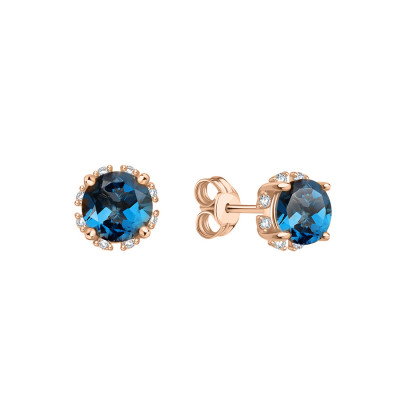Ohrstecker aus Rotgold 585 London Blue Topas und Zirkonia mit Topas und Zirkonia