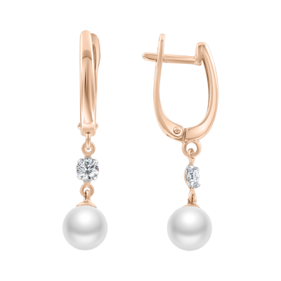 Ohrringe aus Rotgold 585 mit Zirkonia und Perle