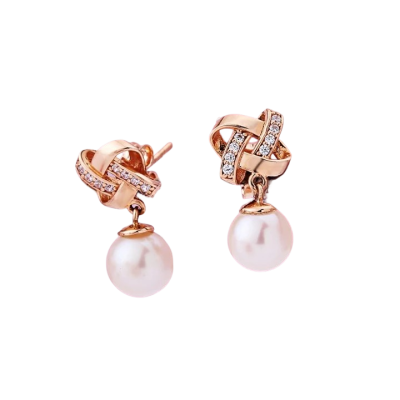 Ohrringe aus Rotgold 585 mit Zirkonia und Perle