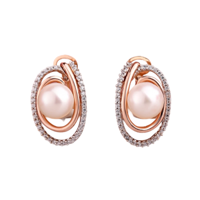 Ohrringe aus Rotgold 585 mit Zirkonia und Perle