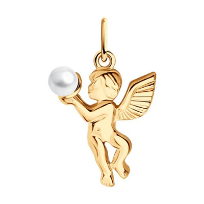 Schutzengel-Anhänger aus 925er Silber, rotgold vergoldet mit Perle