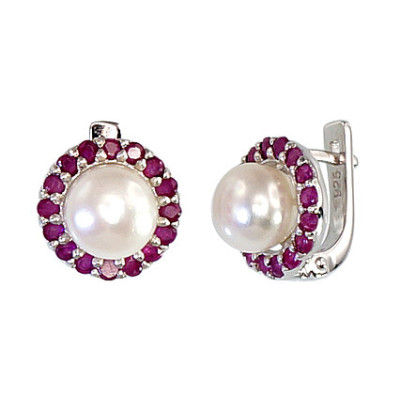 Silberohrringe aus Silber 925 mit Perle und Rubin
