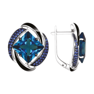 Silberohrringe aus Silber 925 mit Zirkonia, Emaille und Sitall