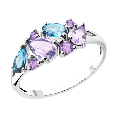 Silberring Damen aus Silber 925 mit Amethyst, Zirkonia und Topas
