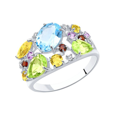 Silberring Damen aus Silber 925 mit Citrin, Chrysolith, Topas, Amethyst, Granat und Zirkonia