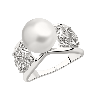 Silberring Damen aus Silber 925 mit Perle und Zirkonia