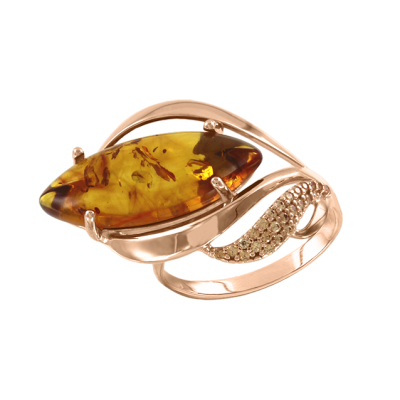 Vergoldeter Ring aus Silber 925 mit Bernstein